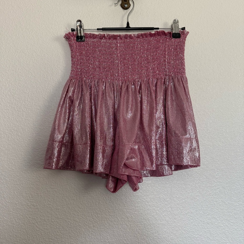 Queen of Sparkles Swing Shorts in Metallic Pink Small
